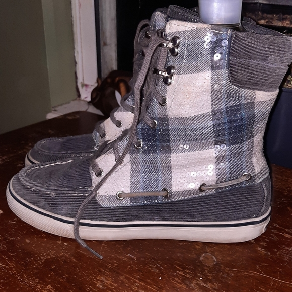 💎[Sperry] Topsider sequined, corduroy hi top sneakers. - Picture 2 of 9